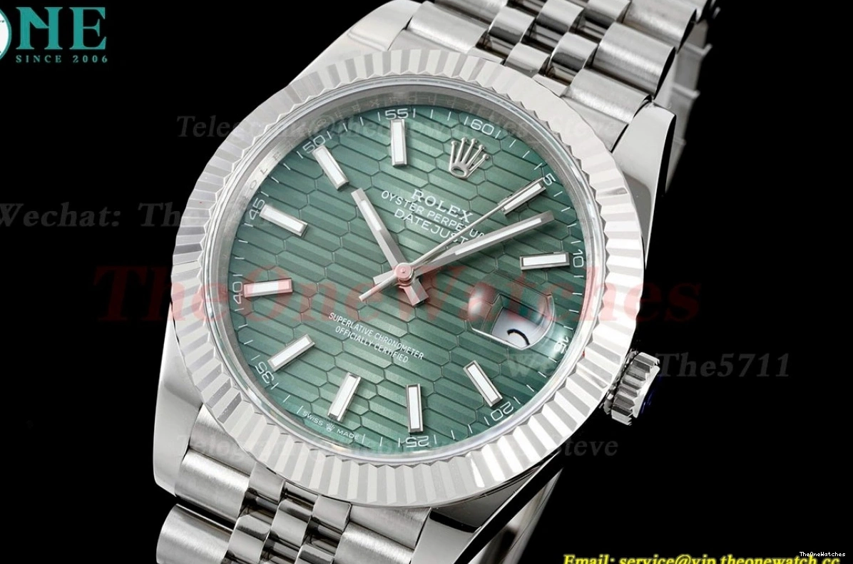 126334 GMF 41mm SS VR3235 Textured Green SS Datejust Dial 0214